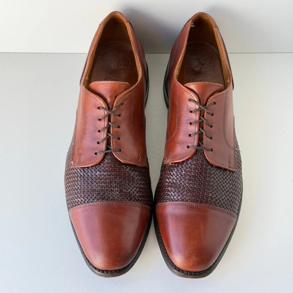 Allen Edmonds Lauderdale Oxford Mens 12 Brown Woven Leather Cap Toe Shoes USA
